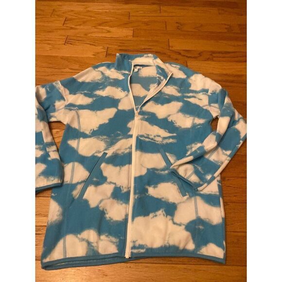 NWOT BP women's blue cloud patterned thin zip front slash pocket sweater size SM - Picture 1 of 7